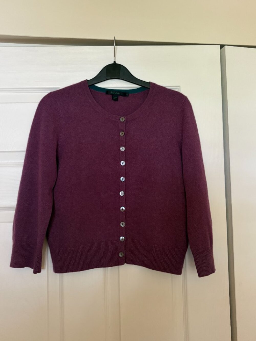 Boden 100% Cashmere Cropped Cardigan | Plum | Size S
